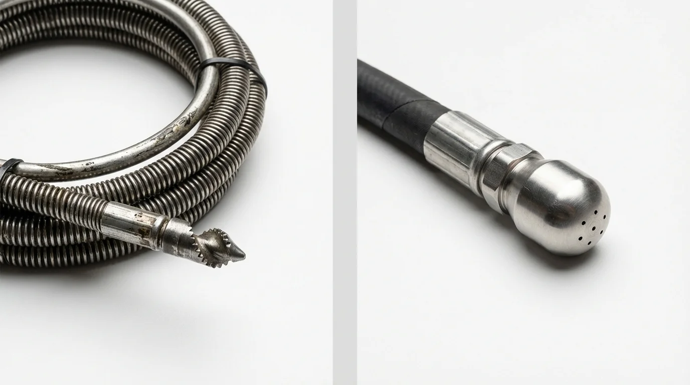 Drain snake cable and hydro jetting nozzle used for drain cleaning in Avenal, CA